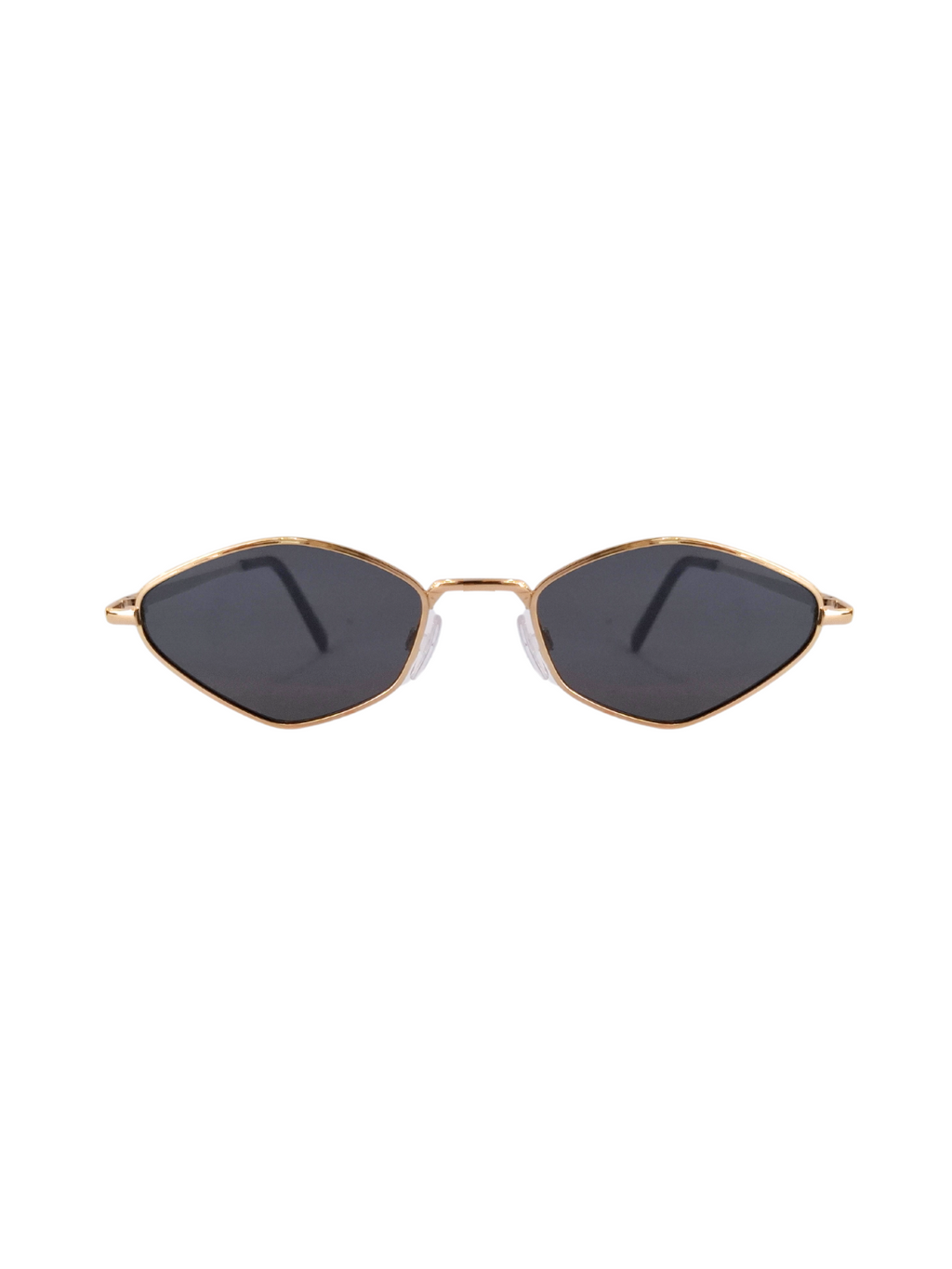 Óculos de sol Roberta Bjoy com armação dourada e lentes escuras.