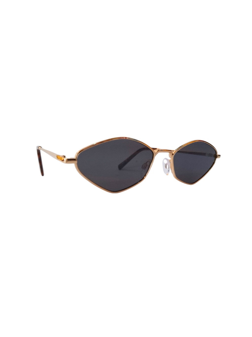Óculos de sol Roberta Bjoy com armação dourada e lentes escuras.